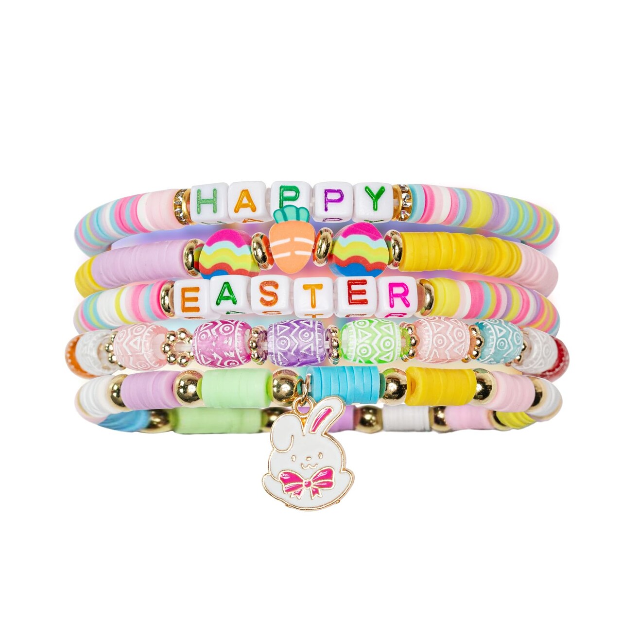 5Pcs Easter Bracelets Heishi Polymer Clay Elastic Holiday Bracelets Man Woman Party Bracelet (2501)